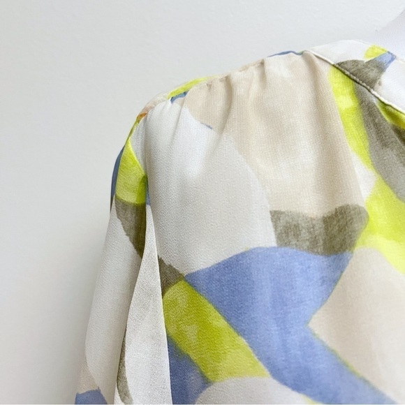 Chico’s Womens Large Geometric Print Gold Sequined Placket Front Knot Tie Blouse - Picture 3 of 9